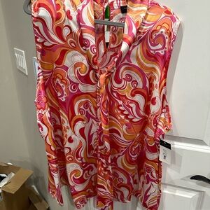 Tahari Red and Pink Graphic Blouse Relaxed Style